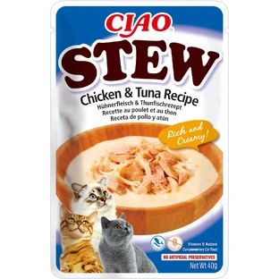 INABA Ciao Stew, Chicken and Tuna, sachet grain-free wet cat food, (in sauce), 40g