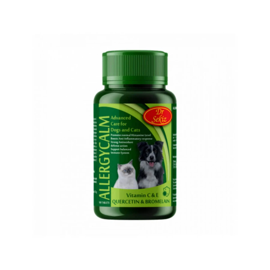 DR. SEKIZ Allergycalm, XS-XL, immune system & allergy supplement for dogs and cats, bottle, 100 tablets