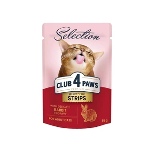 CLUB 4 PAWS Premium Selection Strips, Kaninchen, Sachet Nassfutter für Katzen, (in Sauce), 85g