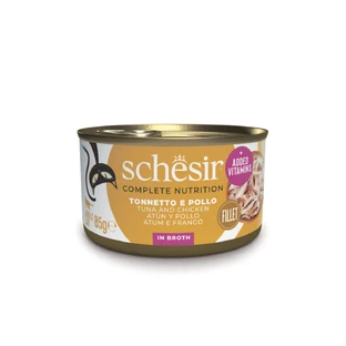 SCHESIR Complete Nutrition, Thunfisch und Huhn, Katzennassfutter in Dosen, (in Suppe), 85g
