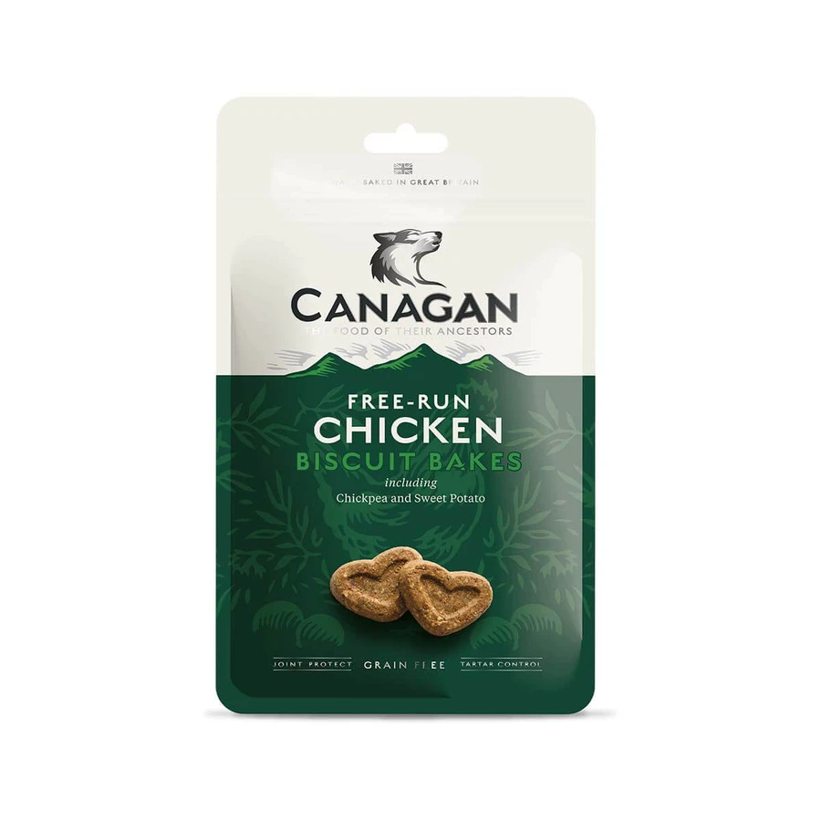 CANAGAN Free-Run Chicken Biscuit Bakes, XS-XL, Kip, graanvrije beloningszakjes voor junior & volwassen honden, 150g