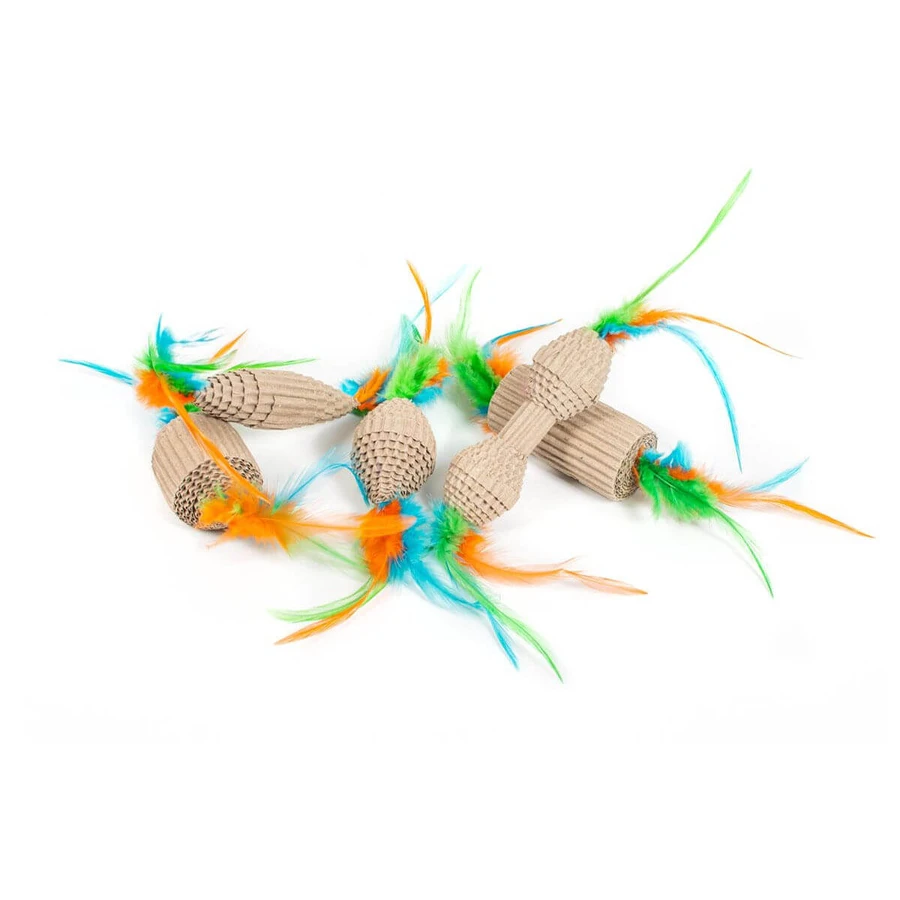 FARM COMPANY Natural Cardboard Cat Toy with Feathers, 6cm