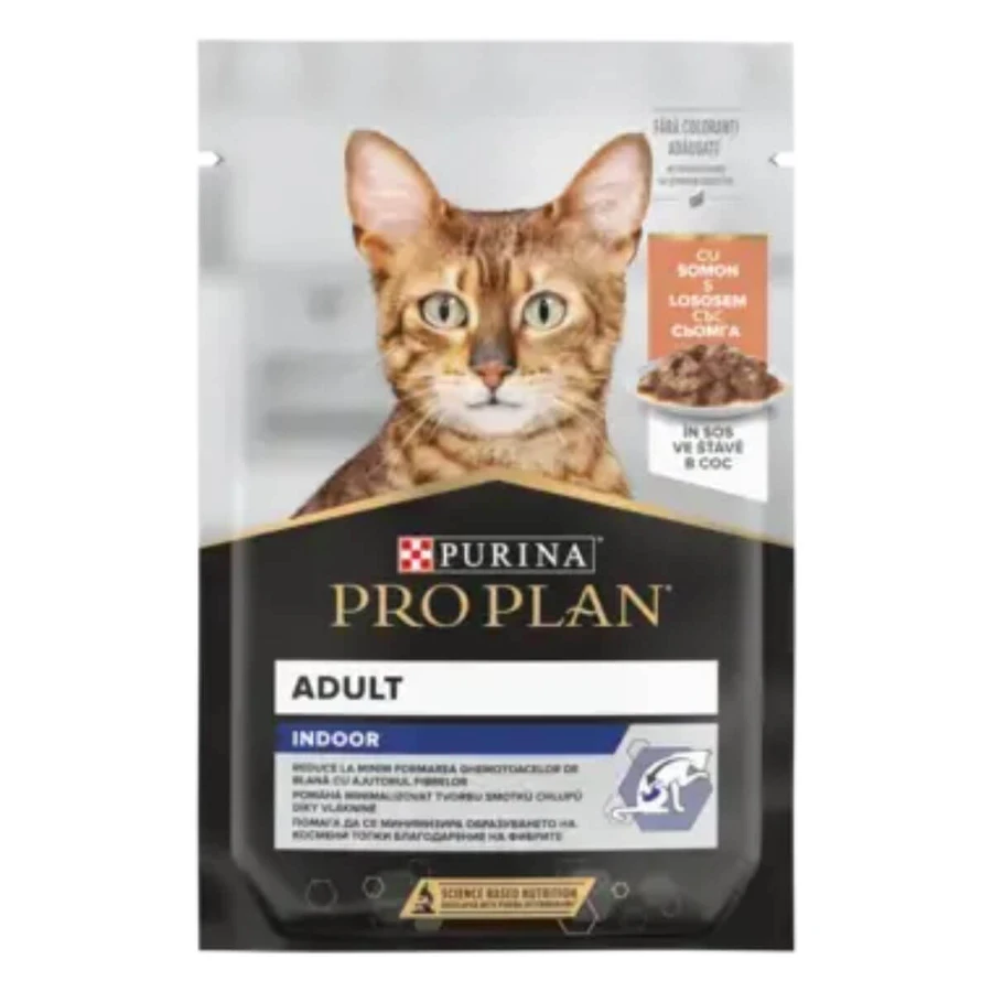 PURINA Pro Plan Indoor, Salmon, sachet wet cat food, furball limitation, (in sauce), 85g