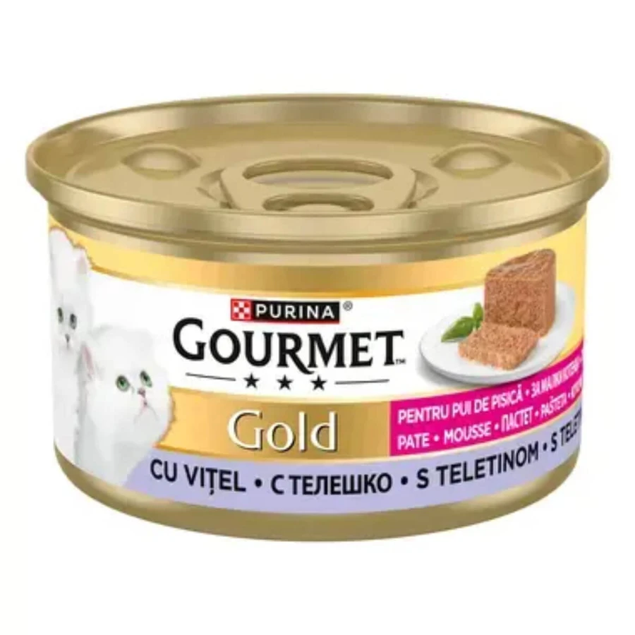 GOURMET Gold Mousse Kitten, Kalf, natvoer in blik voor jonge katten, (mousse), 85g