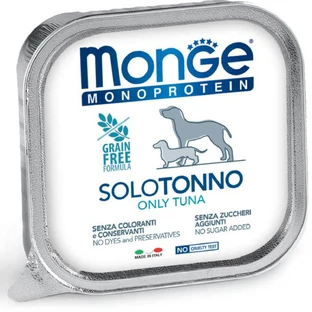 MONGE Monoprotein, XS-XL, Tonijn, tray, enkelvoudig eiwit graanvrij natvoer voor honden, (pate), 150g
