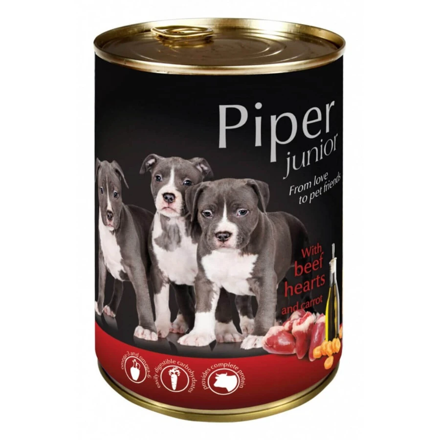 PIPER Junior, XS-XL, Coeur de boeuf et carotte, nourriture humide en conserve sans céréales pour chiens juniors, (en aspic), 400g
