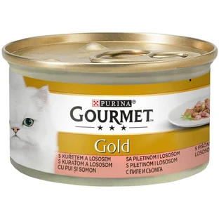 PURINA Gourmet Gold, Huhn und Lachs, feuchtes Katzenfutter in Dosen, (Stücke in Sauce), 85g