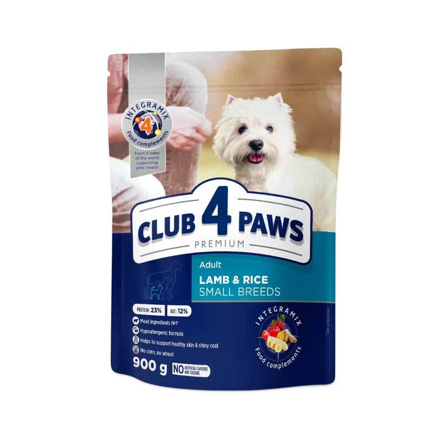 CLUB 4 PAWS Premium, XS-S, Agnello e Riso, cibo secco per cani, allergie, 900g