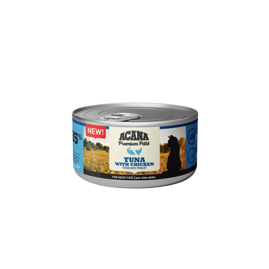 ACANA Premium Pate, Atún y Pollo, comida húmeda en lata sin cereales para gatos, (paté), 85g