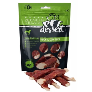 PET'S DESSERT Soft Slice, XS-XL, Ente und Kabeljau, getreidefreier Belohnungsbeutel, Hunde, 80g