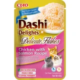 INABA Churu Dashi Delights Delicate Flakes, Huhn und Lachs, Beutel getreidefreies Katzenfeuchtfutter, (Topping), 40g