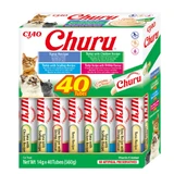 INABA Churu Churu Variedades Cremosas, Atún y Marisco, caja de recompensa para gatos sin cereales, (puré), 560g