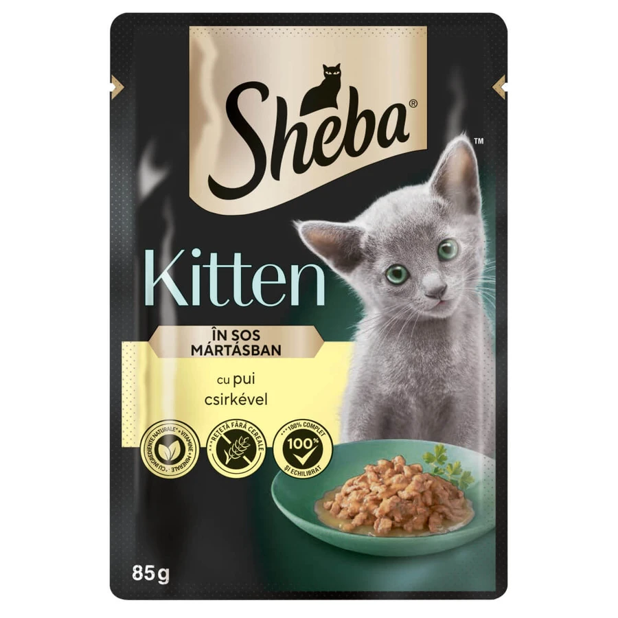 SHEBA Kitten, Kip, zakje natvoer voor jonge katten, (in saus), 85g