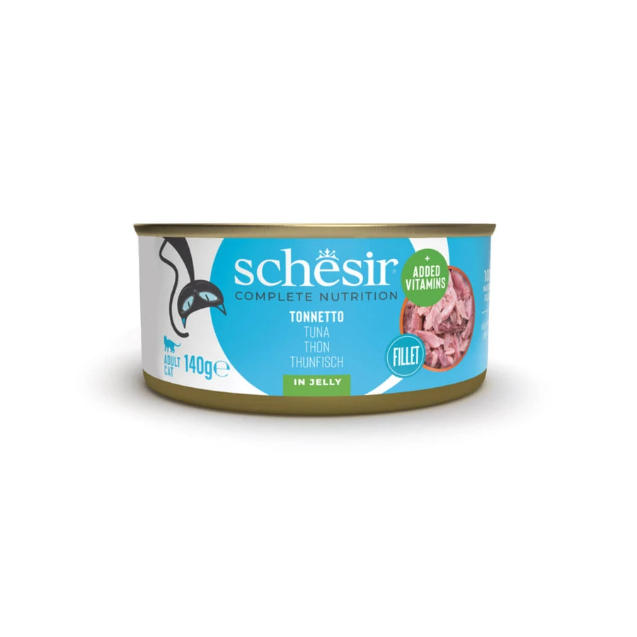 SCHESIR Complete Nutrition, Atún, comida húmeda en lata para gatos, (en aspic), 140g