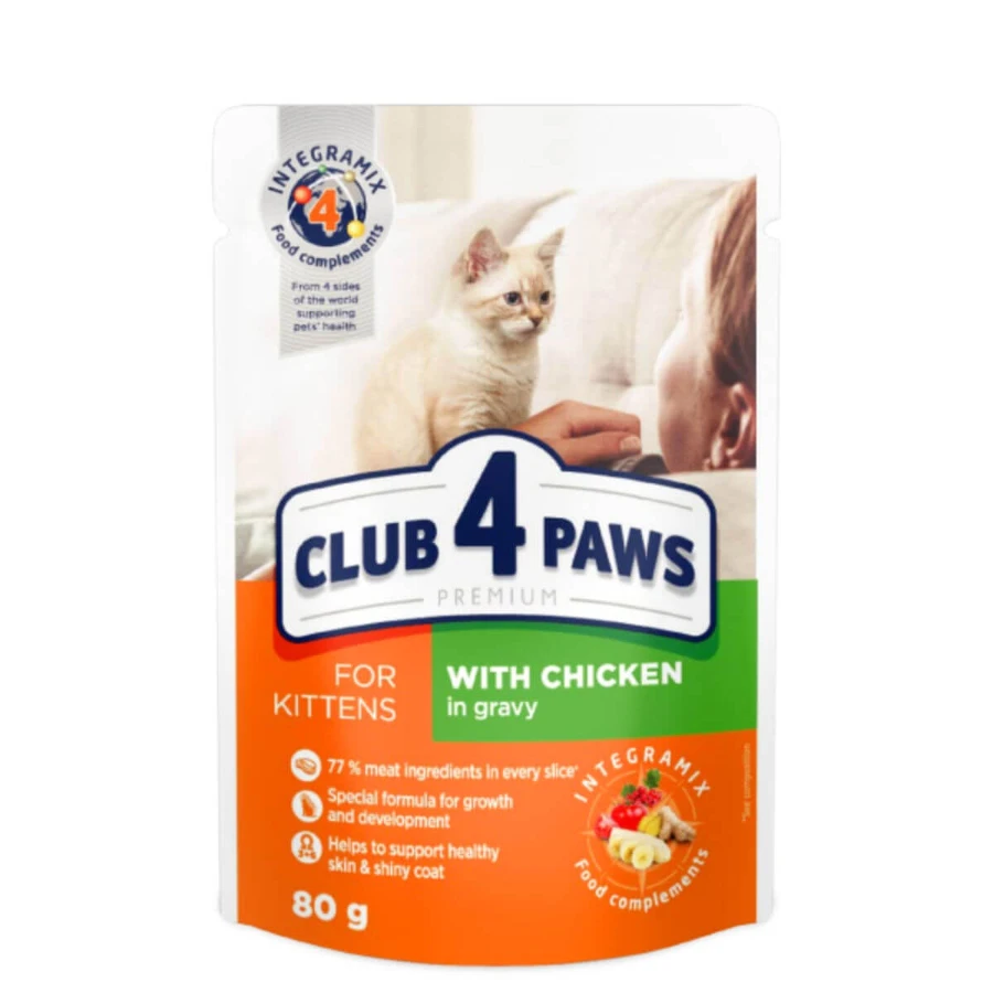 CLUB 4 PAWS Premium Kitten, Chicken, sachet wet food for junior cats, (in sauce), 80g