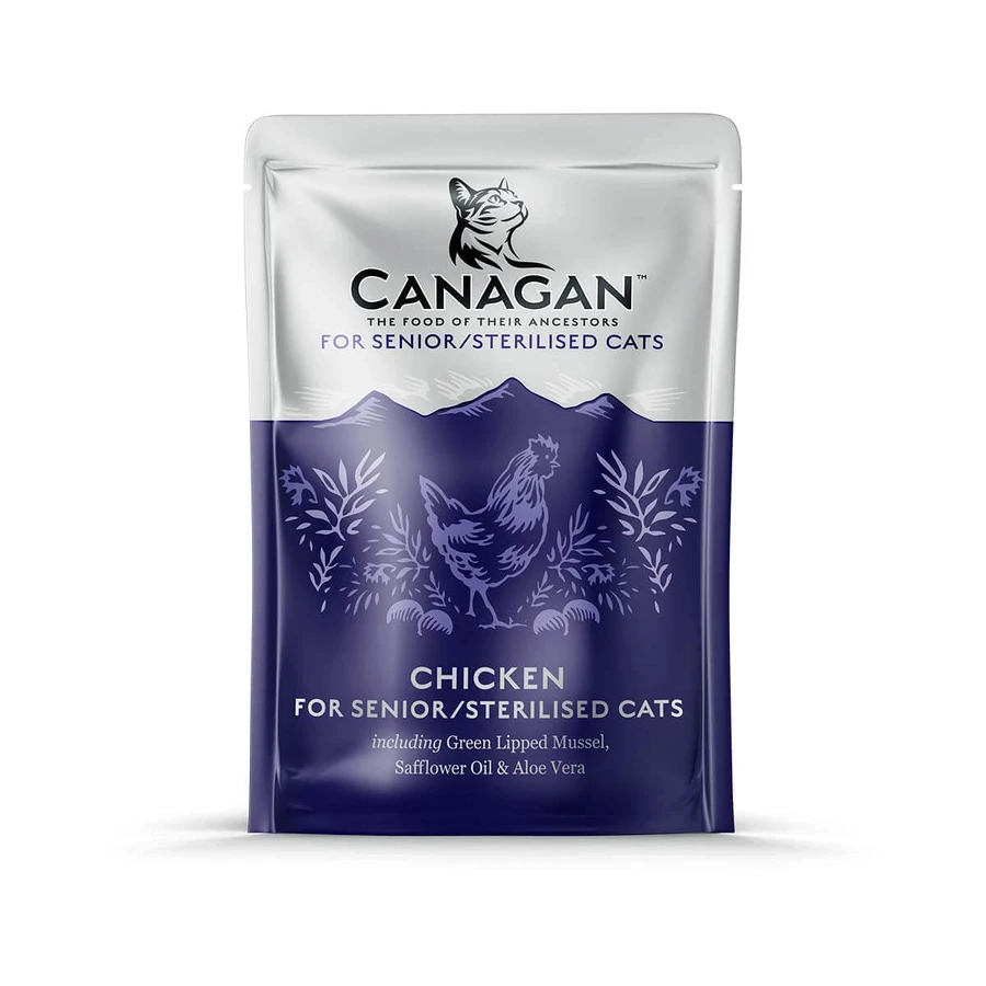 CANAGAN Senior/Sterilized, Pollo, sobre de comida húmeda sin cereales para gatos senior esterilizados, (en sopa), 85g