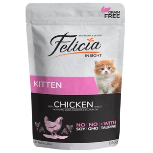 FELICIA Kitten, Pollo e Hígado, sobre de comida húmeda, sin cereales, para gatos junior, (en aspic), 85g