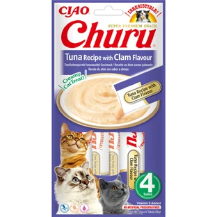 INABA Churu, Thunfisch und Jakobsmuscheln, Sachet, getreidefreies Katzenfutter, (Püree), 56g