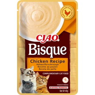 INABA Ciao Bisque, Pollo, sobre de comida húmeda para gatos sin cereales, (puré), 40g