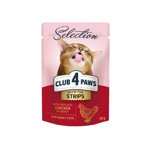 CLUB 4 PAWS Premium Selection Strips, Chicken, sachet wet cat food, (in sauce), 85g