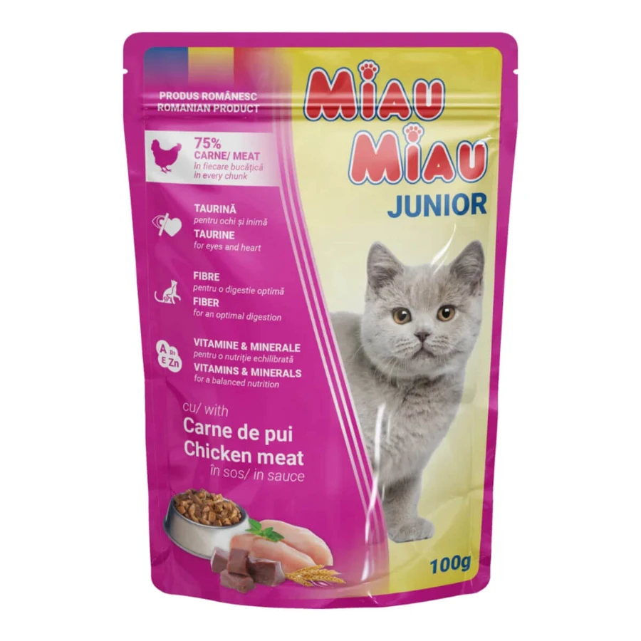 MIAU MIAU Kitten, Kip, zakje natvoer voor jonge katten, (in saus), 100g