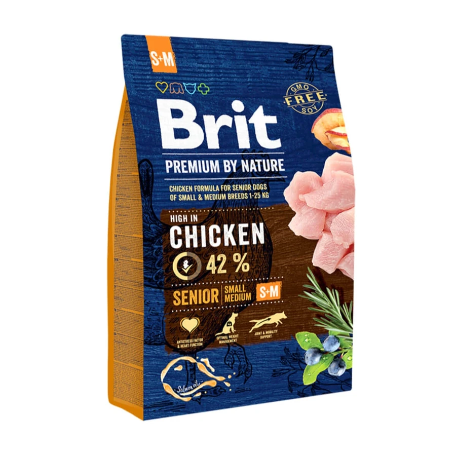 BRIT Premium By Nature Senior Petites et Moyennes Races, S-M, Poulet, nourriture sèche pour chiens âgés, 3kg
