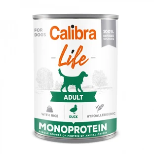 CALIBRA Life, XS-XL, Duck and Rice, canned single protein wet food for dogs, (pate), 400g