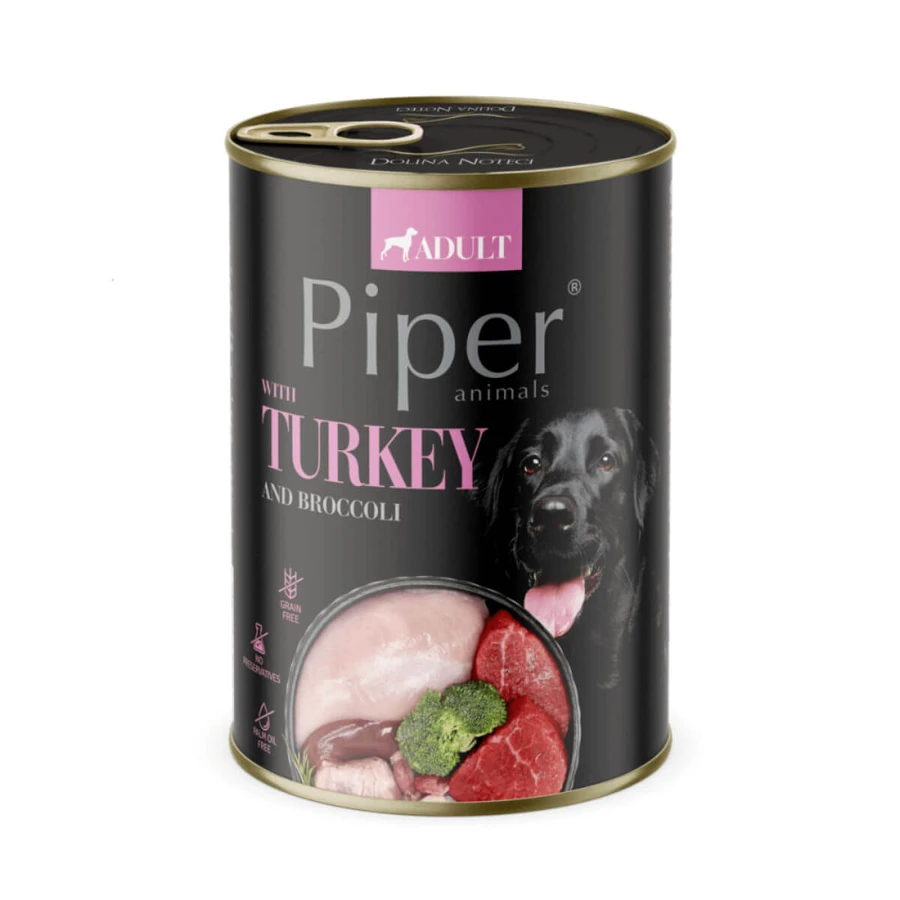 PIPER Dieren, XS-XL, Kalkoen en Broccoli, blik graanvrij natvoer voor honden, (in aspic), 400g