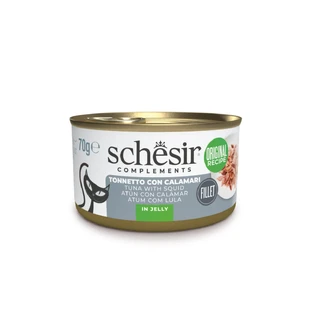 SCHESIR Complément en gelée, thon et calmar, nourriture humide en conserve pour chats, (en aspic), 70g