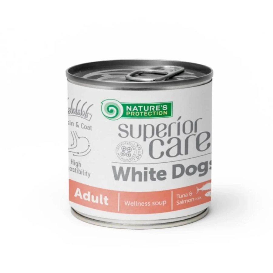 NATURES PROTECTION Superior Care Superior Care White Dogs, XS-XL, Tuna and Salmon, canned grain-free liquid food for dogs, skin & fur, 140ml