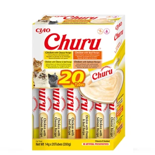INABA Churu Varieties, poulet et bœuf, boîte, tube récompense sans céréales, chats, (purée), 280g