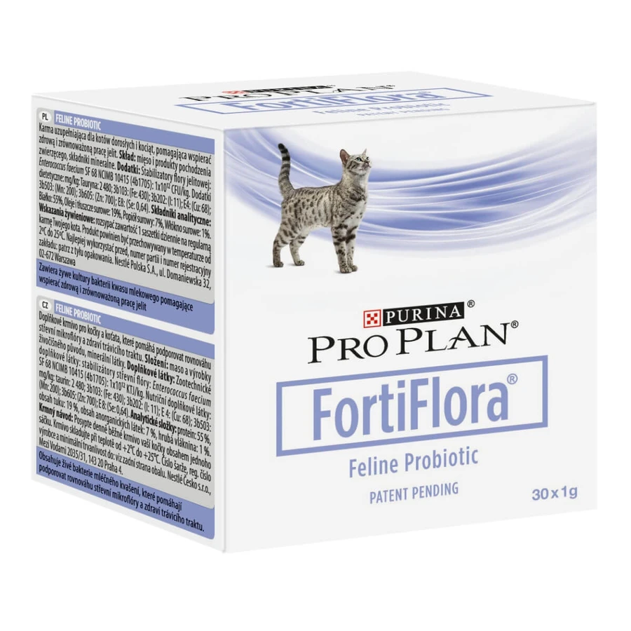 PURINA Pro Plan Veterinary Diets FortiFlora Feline, complemento alimenticio para gatos, sensibilidades digestivas, 1g x 30