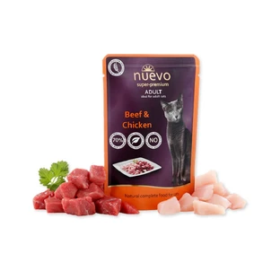 NUEVO, Rind und Huhn, Beutel getreidefreies Katzennassfutter, (Pastete), 85g