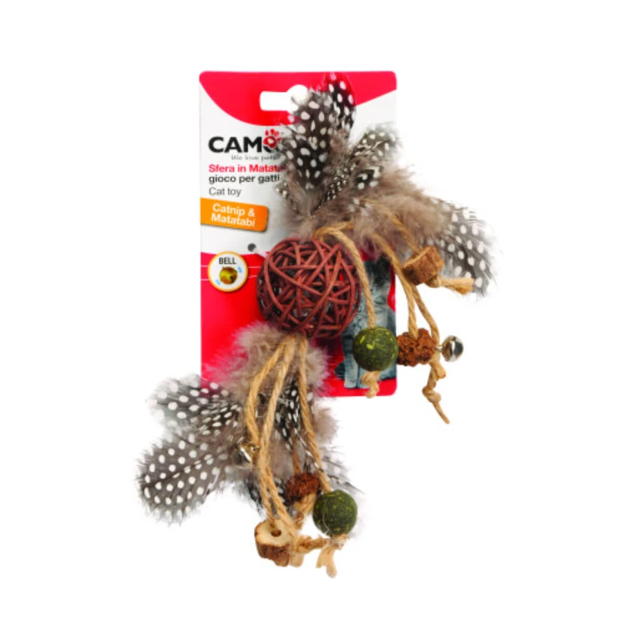 CAMON Matabi Matabi Rope & Clog Ball, jouet d'éveil pour chat, avec son, herbe à chat, jute, multicolore, 24cm, 1pc, 1 pc