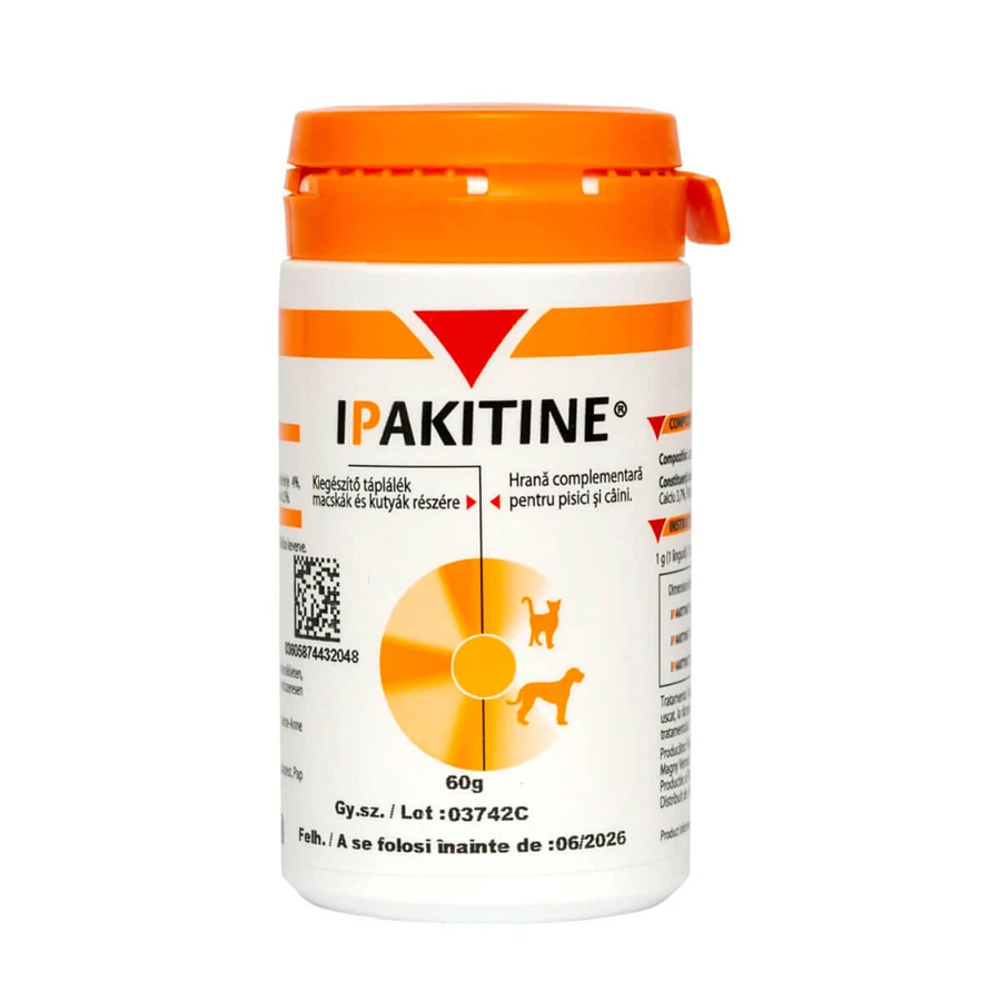 VETOQUINOL Ipakitine, XS-XL, renal system supplement for dogs and cats, bottle, 60g powder