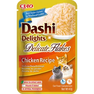 INABA Churu Dashi Delights Delicate Flakes, Chicken, sachet de nourriture humide sans grain pour chats, (garniture), 40g