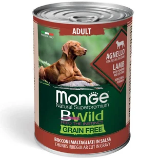 MONGE BWild, XS-XL, Lamm und Kürbis, getreidefreies Hundenassfutter in Dosen, (in Sauce), 400g