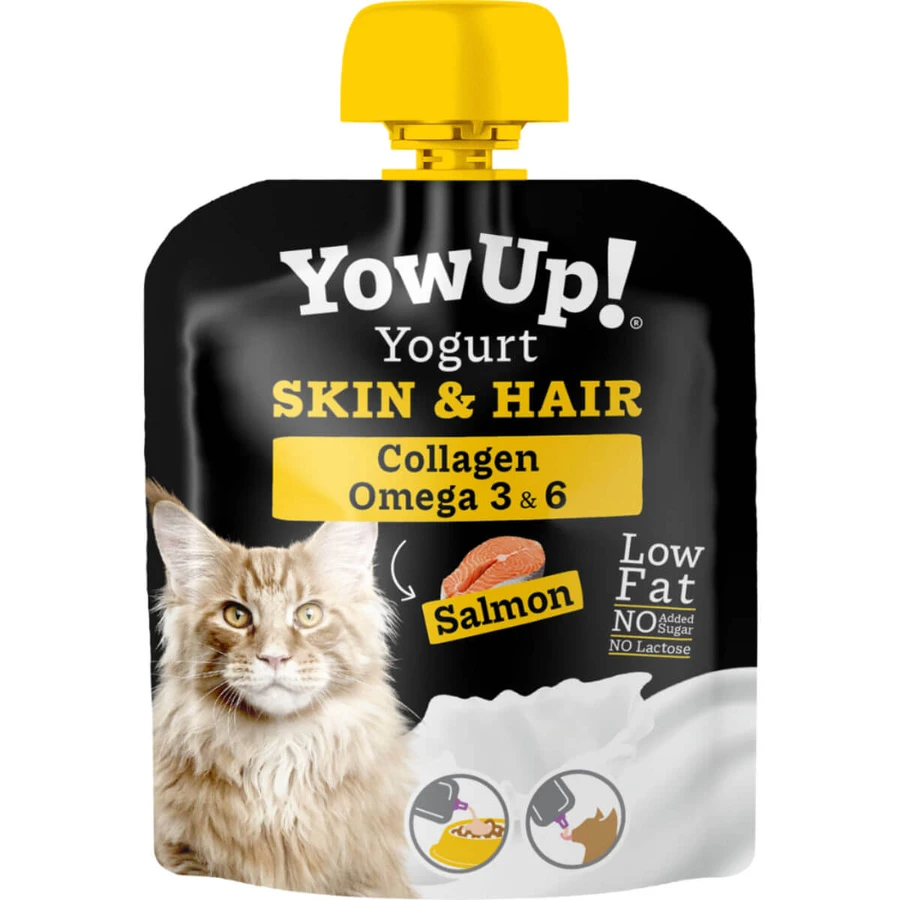 YOWUP! Yoghurt Hair & Skin, Zalm, functionele beloningen voor junior & volwassen katten, huid & vacht, (topping), 85g