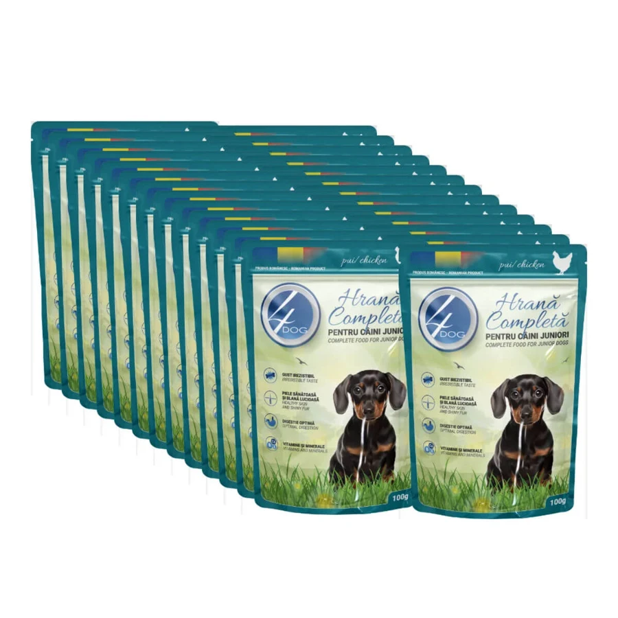 4DOG Junior, XS-XL, Pollo, sobre comida húmeda para perros junior, (en salsa), bax, 100g x 24pcs