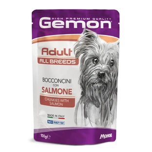 GEMON Alle rassen, XS-XL, Zalm, zakje graanvrij nat hondenvoer, (in aspic), 100g