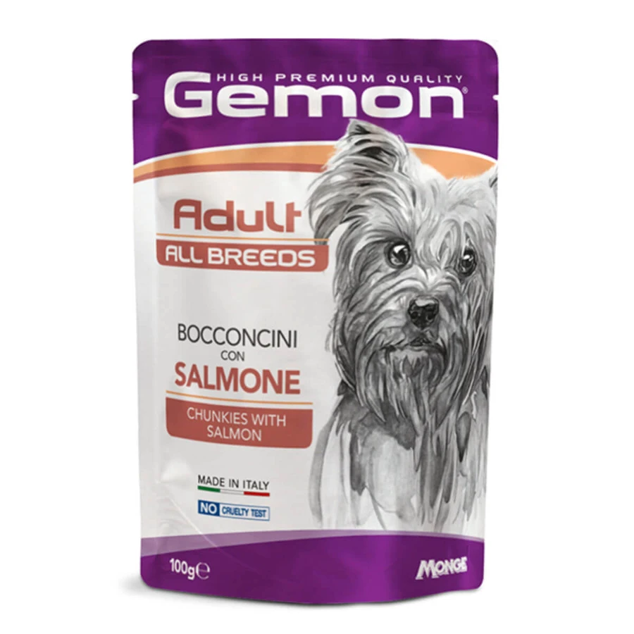 GEMON Alle rassen, XS-XL, Zalm, zakje graanvrij nat hondenvoer, (in aspic), 100g