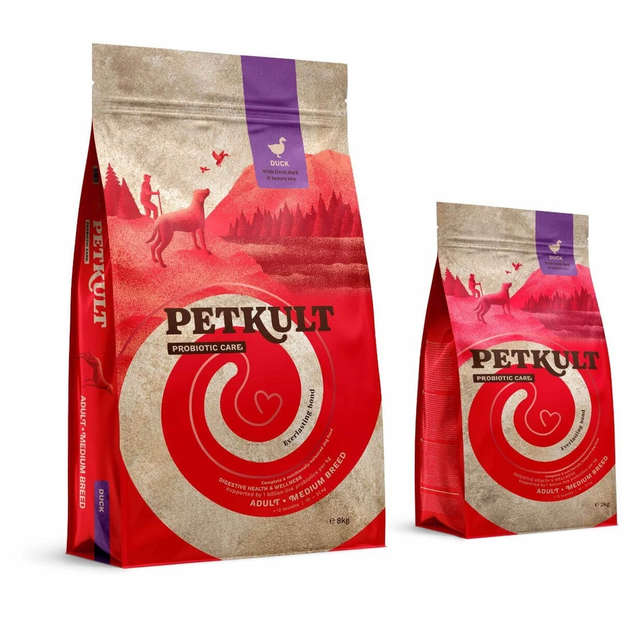 PETKULT Probiotics Adult Medium Breed, M, Pato y arroz integral, alimento seco para perros, sistema digestivo y probióticos, 2kg