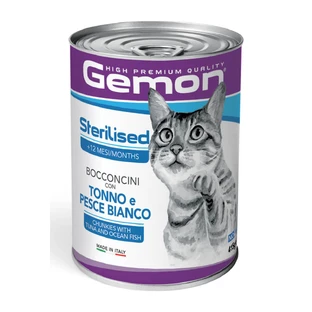 GEMON Sterilized, Tuna and Fish, canned wet food for sterilized cats, (in aspic), 415g