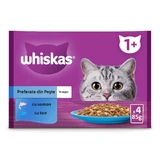 WHISKAS Selections Fisch, Lachs und Thunfisch, Sachet Nassfutter für Katzen, (in Aspik), Multipack, 85g x 4