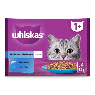 WHISKAS Selections Vis, Zalm en Tonijn, zakje nat kattenvoer, (in aspic), multipack, 85g x 4