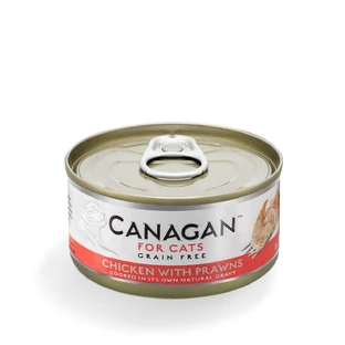 CANAGAN, Kip en Garnalen, graanvrij natvoer in blik voor junior & volwassen katten, (op eigen sap), 75g