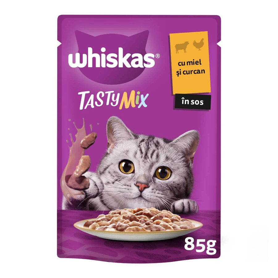 WHISKAS Tasty Mix Creamy Creations, miel et dinde, sachet de nourriture humide pour chats, (en sauce), 85g