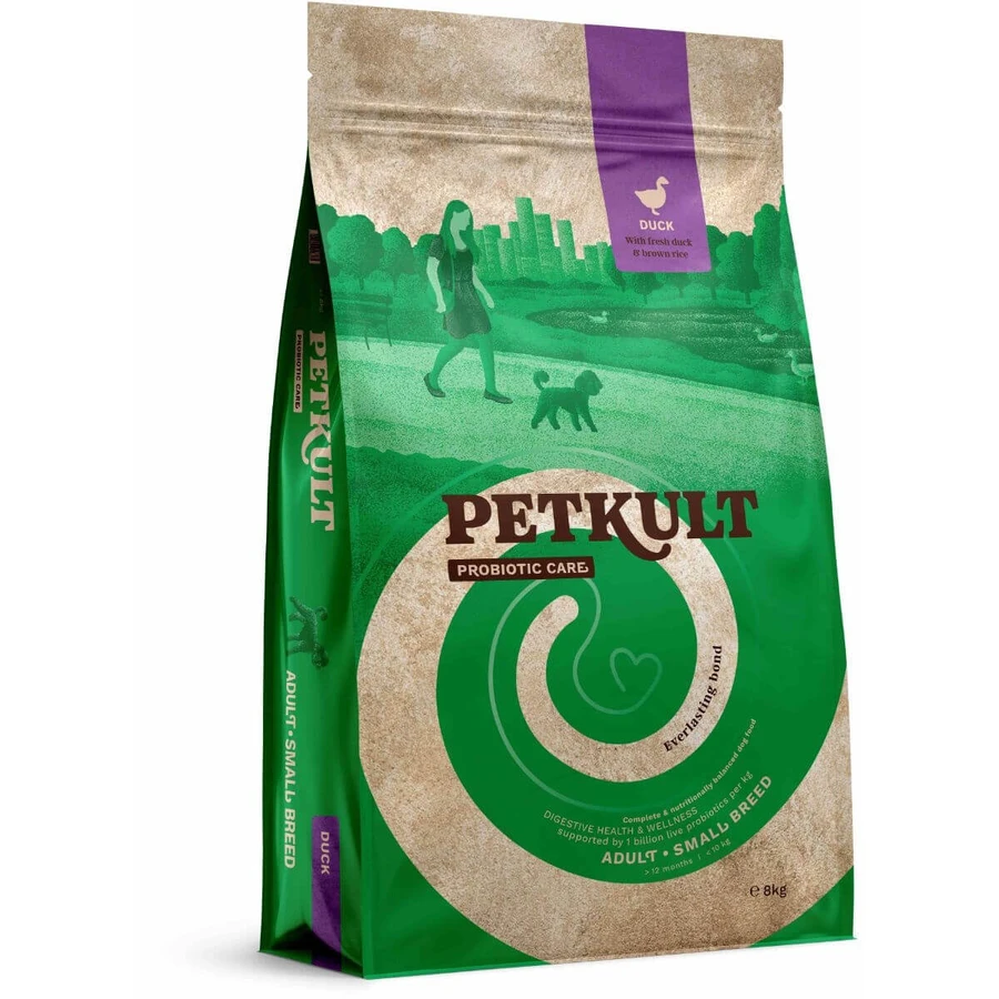 PETKULT Probiotics Adult Small Breed, XS-S, Pato y arroz integral, alimento seco para perros, sistema digestivo y probióticos, 2kg