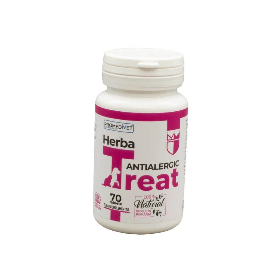 PROMEDIVET Herba-Treat Antiallergic, XS-XL, immuunsysteem & allergie supplement voor honden en katten, fles, 70 tabletten