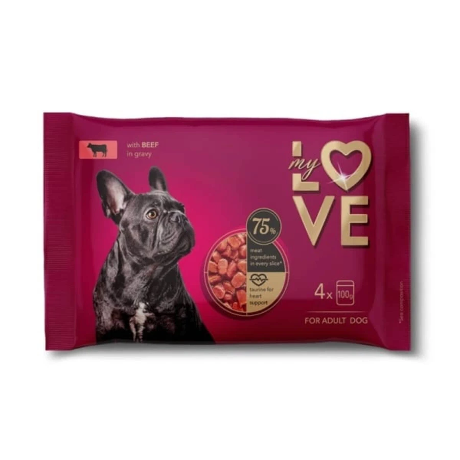 MY LOVE, XS-XL, ternera, comida húmeda para perros, (en salsa), multipack, 100g x 4pcs